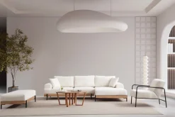 Canapé d'angle droit en tissu blanc et bois 280x98x78cm Eti - Home Design