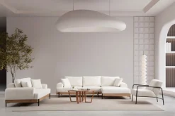 Canapé d'angle droit en tissu blanc et bois 280x98x78cm Eti - Home Design