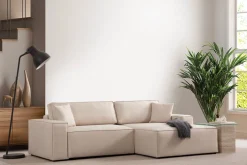 canapé d'angle droit en tissu écru 260x170x78cm Pirlo - Home Design