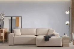 canapé d'angle droit en tissu écru 260x170x78cm Pirlo - Home Design