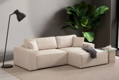 canapé d'angle droit en tissu écru 260x170x78cm Pirlo - Home Design