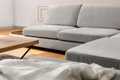 Canapé d'angle droit en tissu gris avec pouf 193x313x97cm Tulip corner - Home Design