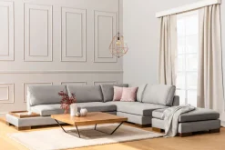 Canapé d'angle droit en tissu gris avec pouf 193x313x97cm Tulip corner - Home Design
