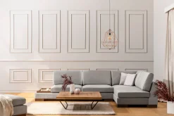 Canapé d'angle droit en tissu gris avec pouf 193x313x97cm Tulip corner - Home Design