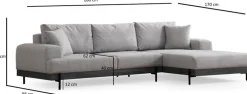 Canapé d'angle droit en tissu gris 280x98x78cm Eti - Home Design