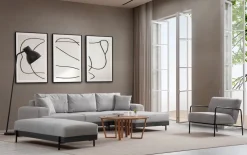 Canapé d'angle droit en tissu gris 280x98x78cm Eti - Home Design