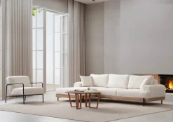 Canapé d'angle gauche en tissu blanc et bois 280x98x78cm Eti - Home Design