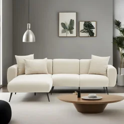 Canapé d'angle gauche en tissu blanc et pieds noirs 252x82x77cm Side - Home Design