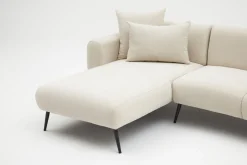Canapé d'angle gauche en tissu blanc et pieds noirs 252x82x77cm Side - Home Design