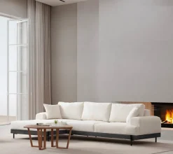 Canapé d'angle gauche en tissu blanc 280x98x78cm Eti - Home Design