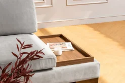 Canapé d'angle gauche en tissu gris avec pouf 193x313x97cm Tulip corner - Home Design