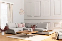 Canapé d'angle gauche en tissu gris avec pouf 193x313x97cm Tulip corner - Home Design