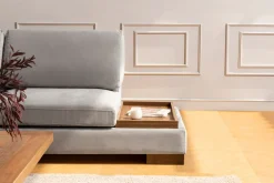 Canapé d'angle gauche en tissu gris avec pouf 193x313x97cm Tulip corner - Home Design