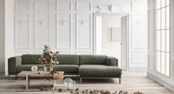 Canapé d'angle 3 unités avec méridienne tissu monza bouclé vert sea et noyer huilé Cosy - Bolia