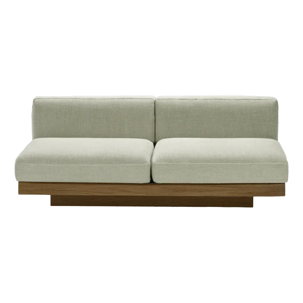 Canapé deux places en bois cognac et coussins sables 193 x 115 x 72 cm Rudolph - Serax