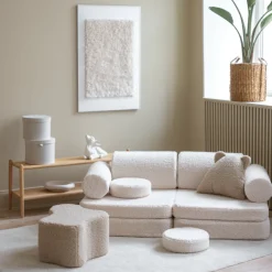 Canapé dépliable en sherpa bouclé biscuit 136x78x40cm Settle - Wigiwama