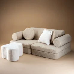 Canapé dépliable en sherpa bouclé biscuit 136x78x40cm Settle - Wigiwama