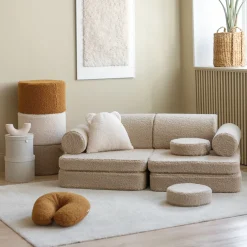 Canapé dépliable en sherpa bouclé biscuit 136x78x40cm Settle - Wigiwama