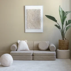 Canapé dépliable en sherpa bouclé biscuit 136x78x40cm Settle - Wigiwama
