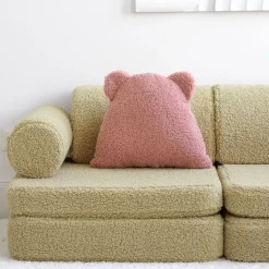 Canapé dépliable en sherpa bouclé matcha 136x78x40cm Settle - Wigiwama