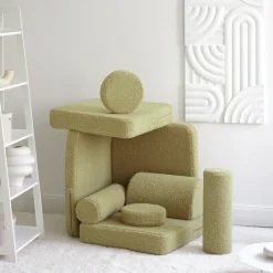 Canapé dépliable en sherpa bouclé matcha 136x78x40cm Settle - Wigiwama