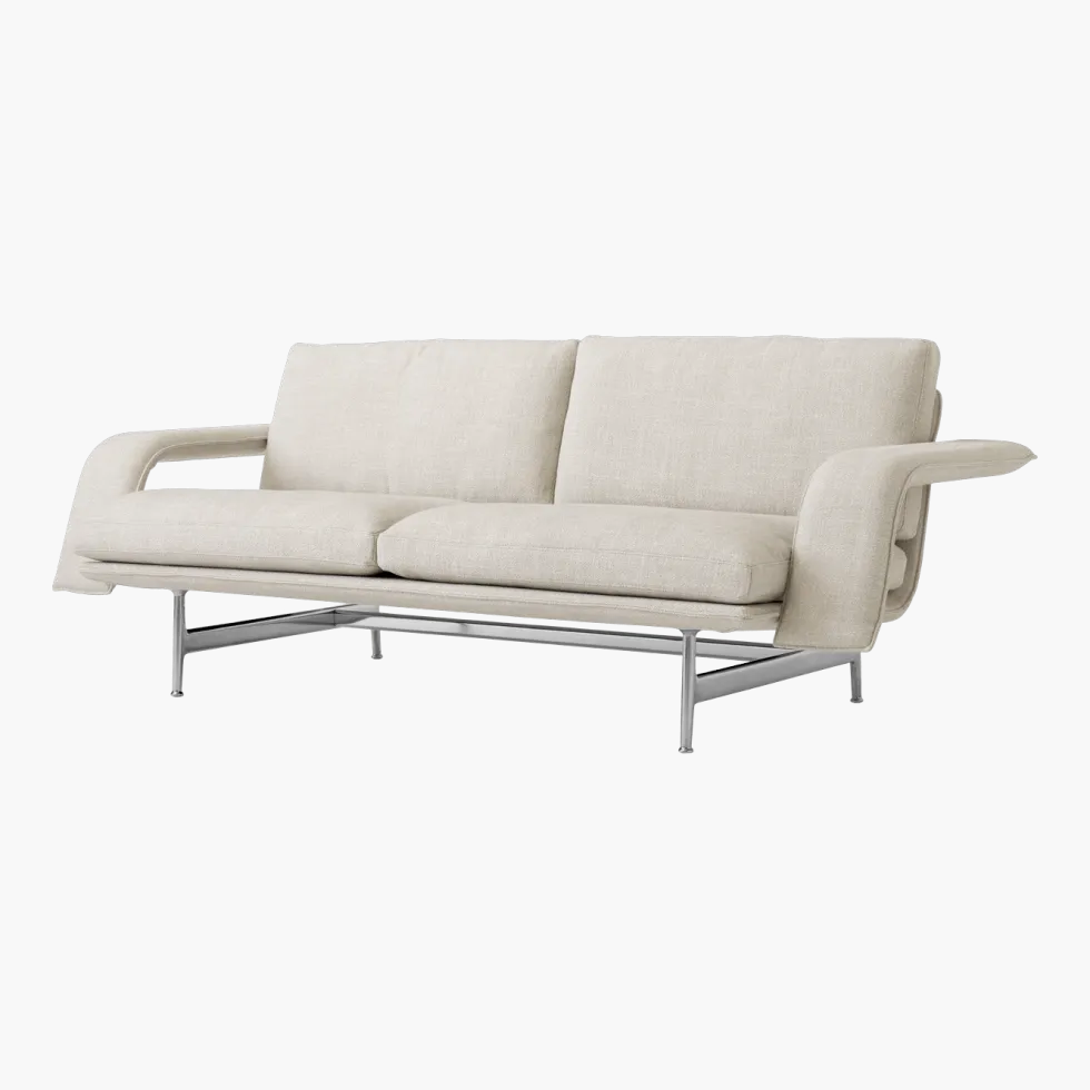 Canapé droit en tissu beige et acier chromé 194x85x70cm Meantime AV30 - &tradition