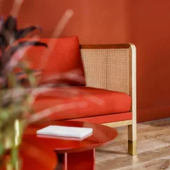 Canapé en bois noir et tissu beige Cannage 210 - RED Edition