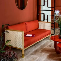 Canapé en bois noir et tissu beige Cannage 210 - RED Edition