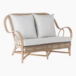 Canapé en rotin patiné vieilli avec coussin Nantucket - KOK