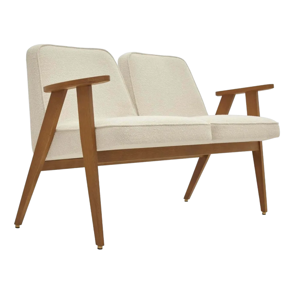 Canapé en tissu bouclé crème et frêne foncé 118 cm bouclé Série 366 - 366 Concept