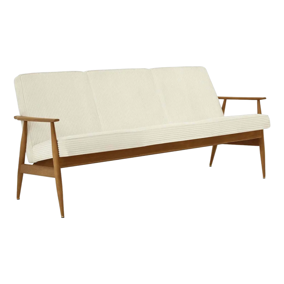 Canapé en tissu cord crème et frêne foncé 170 cm Fox - 366 Concept