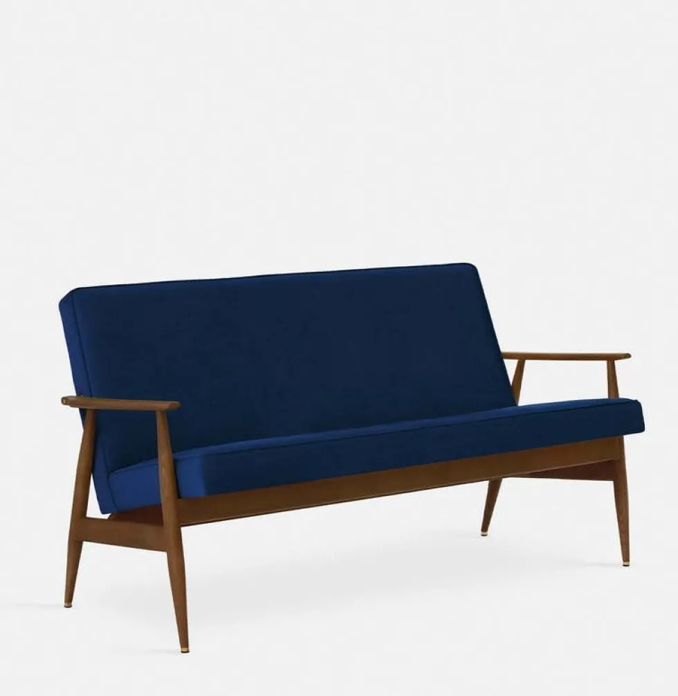 Canapé en velours brillant moutarde et frêne foncé 155 cm Fox - 366 Concept