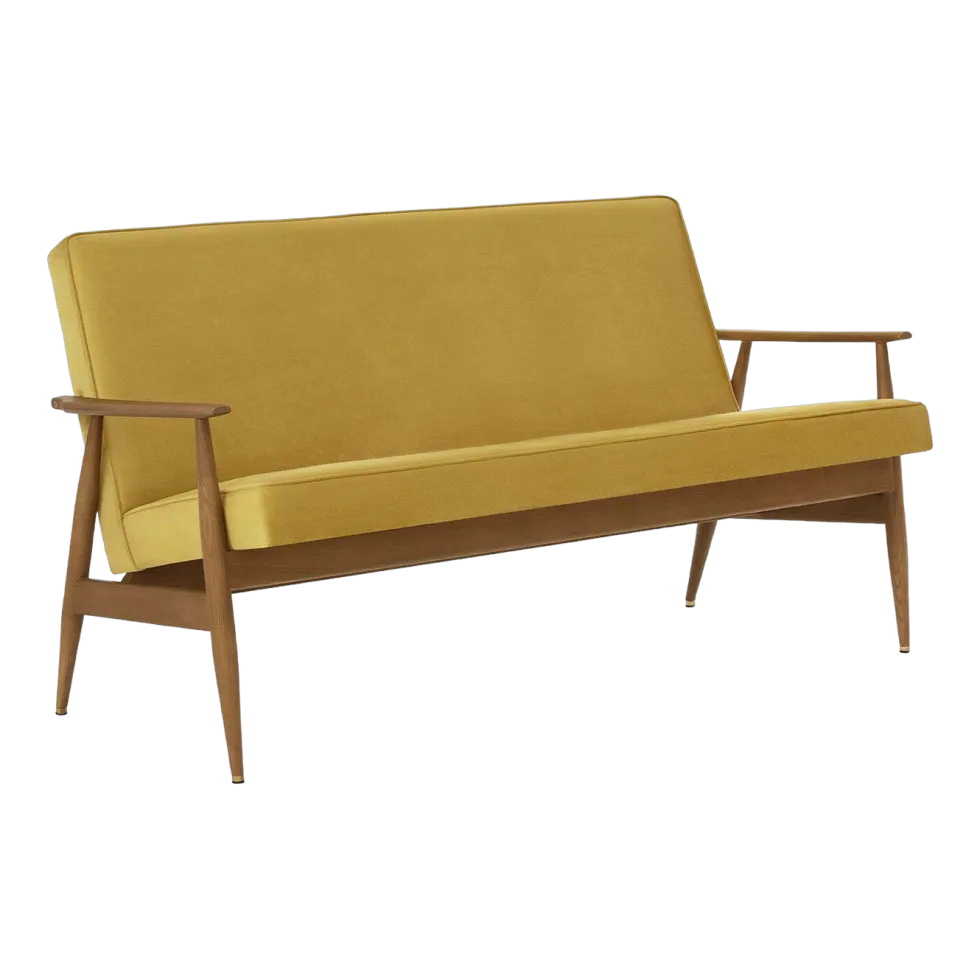Canapé en velours brillant moutarde et frêne foncé 155 cm Fox - 366 Concept