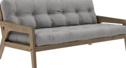 Canapé-lit en bois de pin laqué marron foncé et tissu gris 204 x 130 cm Grab - Karup Design