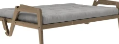 Canapé-lit en bois de pin laqué marron foncé et tissu gris 204 x 130 cm Grab - Karup Design