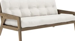 Canapé-lit en bois de pin laqué marron foncé et tissu naturel 204 x 130 cm Grab - Karup Design