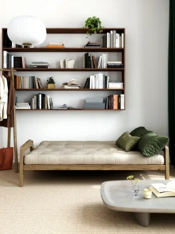 Canapé-lit en bois de pin laqué marron foncé et tissu naturel 204 x 130 cm Grab - Karup Design