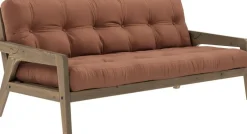 Canapé-lit en bois de pin laqué marron foncé et tissu terracotta 204 x 130 cm Grab - Karup Design