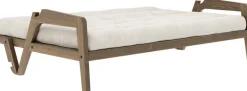 Canapé-lit en bois de pin laqué marron foncé et velours ivoire 204 x 130 cm Grab - Karup Design