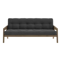 Canapé-lit en bois de pin laqué marron foncé et velours noir charbon 204 x 130 cm Grab - Karup Design