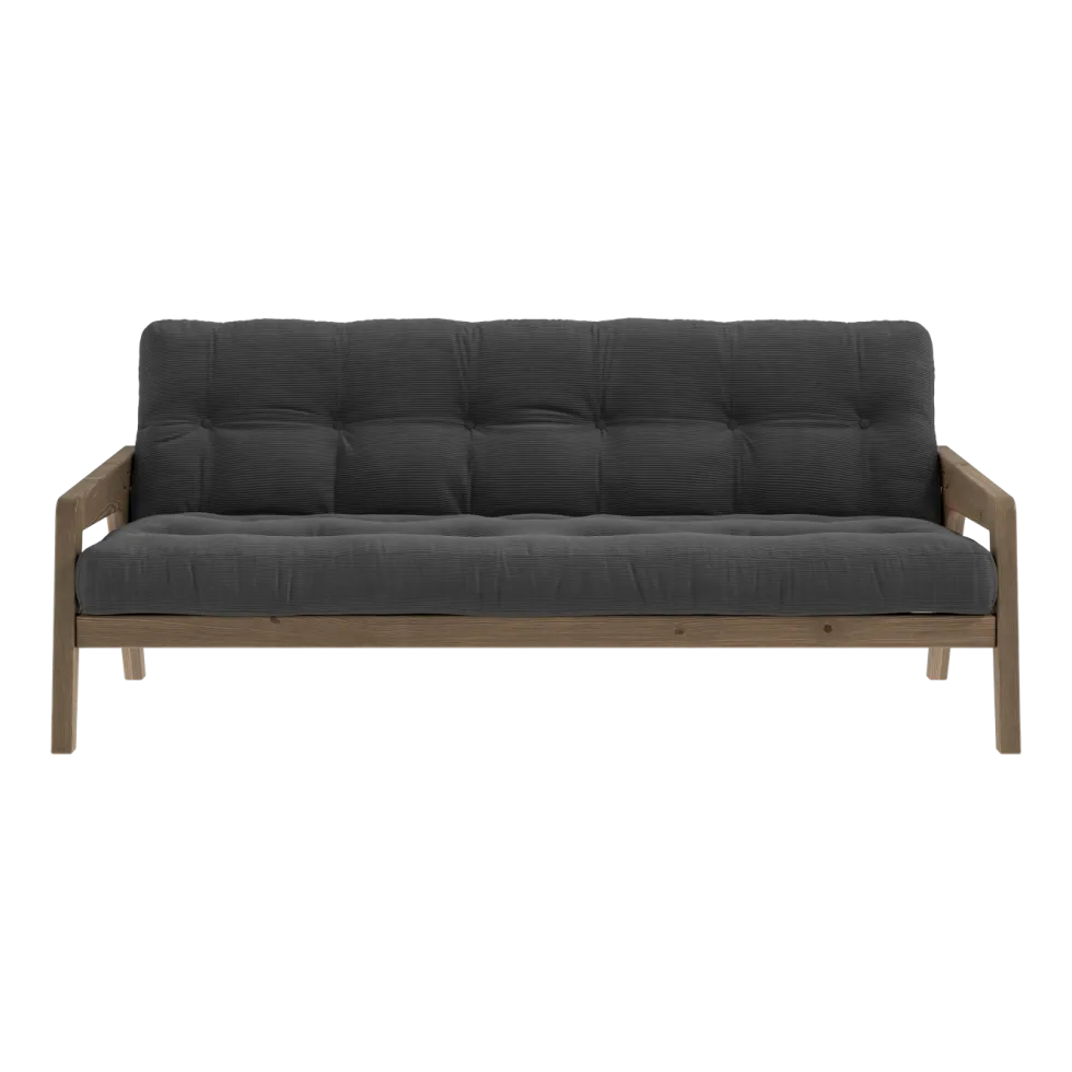 Canapé-lit en bois de pin laqué marron foncé et velours noir charbon 204 x 130 cm Grab - Karup Design