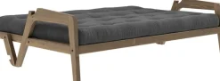 Canapé-lit en bois de pin laqué marron foncé et velours noir charbon 204 x 130 cm Grab - Karup Design