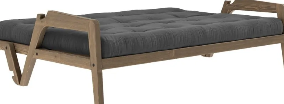 Canapé-lit en bois de pin laqué marron foncé et velours noir charbon 204 x 130 cm Grab - Karup Design