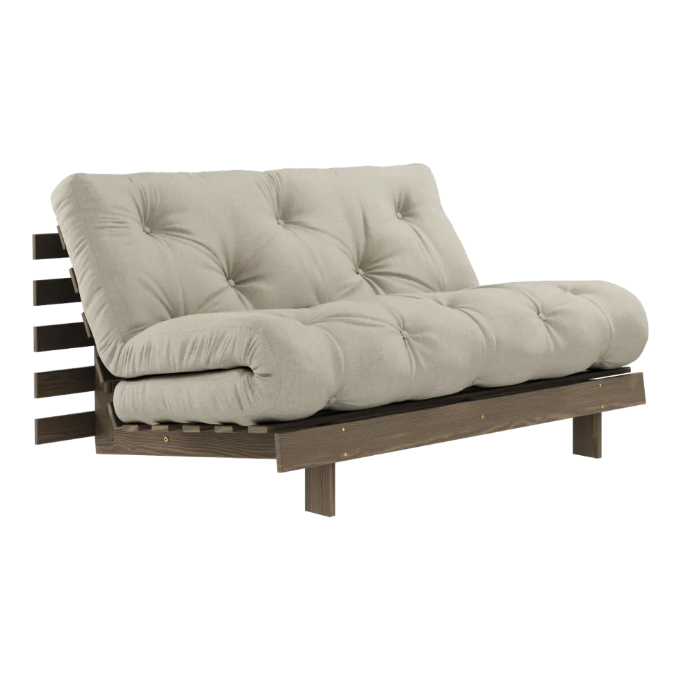 Canapé-lit en pin carob brown et lin 140 x 200 cm Roots - Karup Design