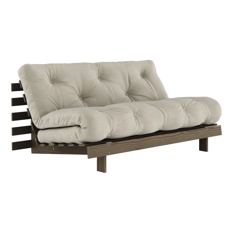 Canapé-lit en pin carob brown et lin 160 x 200 cm Roots - Karup Design