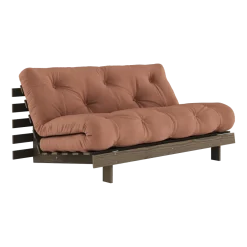 Canapé-lit en pin carob brown et tissu argile 160 x 200 cm Roots - Karup Design