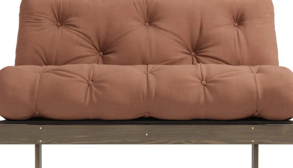 Canapé-lit en pin carob brown et tissu argile 140 x 200 cm Roots - Karup Design