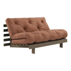Canapé-lit en pin carob brown et tissu argile 140 x 200 cm Roots - Karup Design