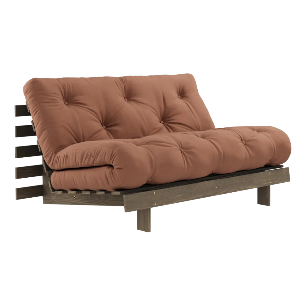 Canapé-lit en pin carob brown et tissu argile 140 x 200 cm Roots - Karup Design