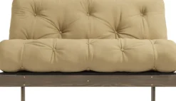 Canapé-lit en pin carob brown et tissu beige blé 140 x 200 cm Roots - Karup Design